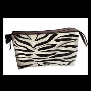 Trish McEvoy Large Travel Makeup Bag Zebra Print Vegan Leather